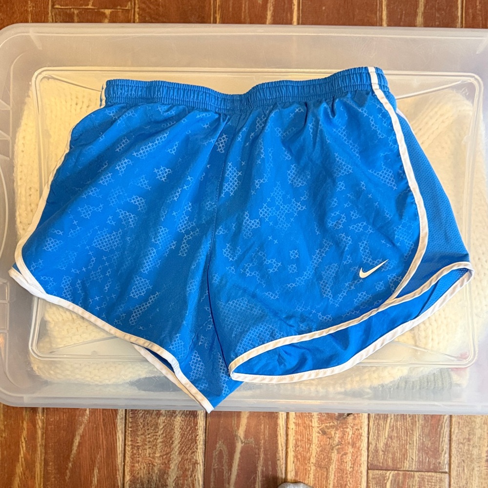 Girls Nike Blue Running Shorts with White Trim